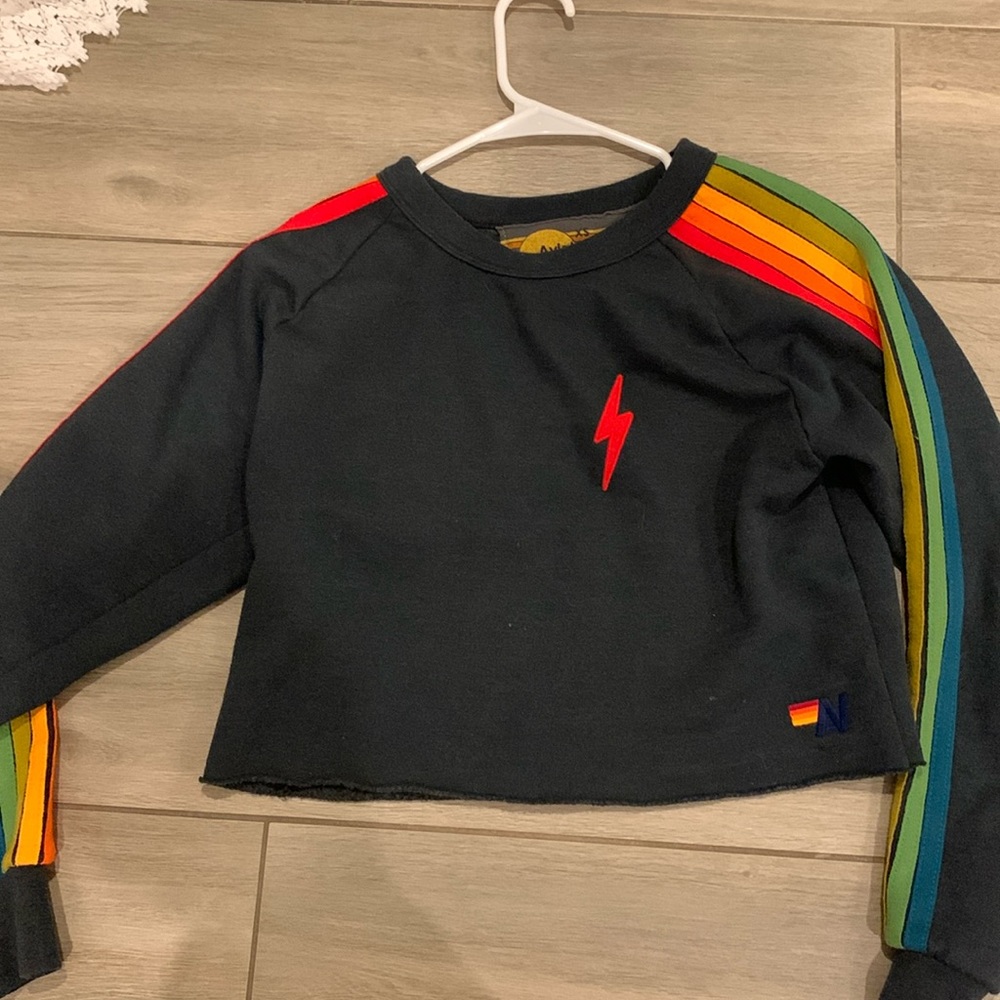 aviator nation cropped embroidery lightning bolt sweatshirt
